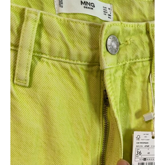 MNG Denim Straight Cropped High Waist Jeans Women Size 36 Bright Lime Green - Picture 5 of 16